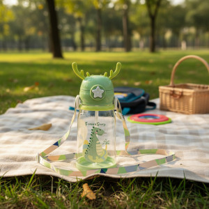 Botella Infantil Plastica Comet Pico Retractil Con Correa Dino