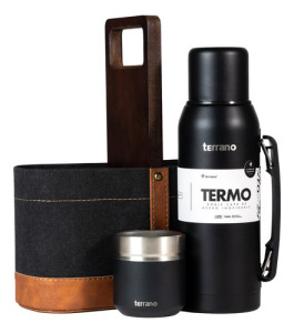 Combo Kit Termo 1lt Base Silicona Mate Matera Terrano Set Nergo Lona Folkie Termo Base De Silicona