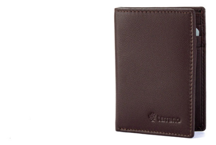 Billetera Tarjetero Doble De Cuero Unisex Hombre Terrano Liso Marrón