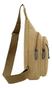 Riñonera Bandolera Cruzada Tela Unisex Urbana Ajustable Marrón Claro