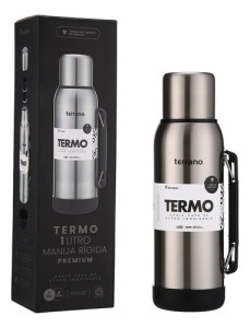 Termo 1lt Terrano Premium Base Silicona Antigolpes Acero