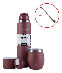 Termo Terrano 750ml Con Mate Y Bombilla -kit Para Tomar Mate Bordo Bala C Tapa