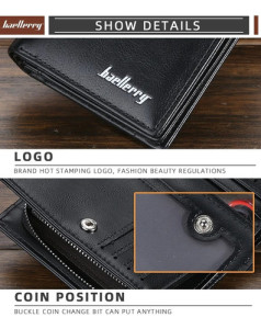 Billetera Vertical Baellerry Caballero Elegante Moderna Liso Negro