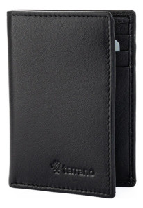 Billetera Tarjetero Doble De Cuero Unisex Hombre Terrano Liso Negro