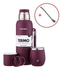 Kit Termo 1l Terrano C/base Silicona Mate Camionero Bombilla Uva Mate C/tapa