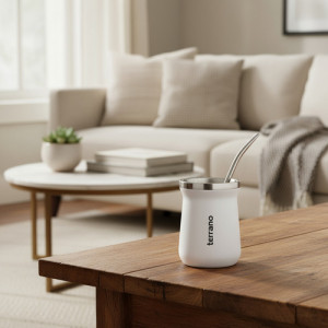 Mate Terrano Chico 160ml Acero Inox Camionero + Bombilla Blanco