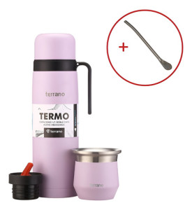 Kit Mate Tapa Silicona Termo Terrano Acero Inox + Bombilla Lila