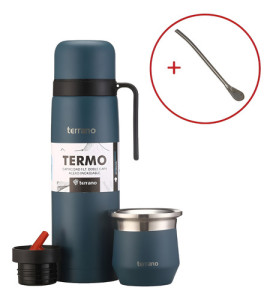 Kit Mate Tapa Silicona Termo Terrano Acero Inox + Bombilla Azul Opaco