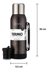 Termo 1lt Terrano Premium Base Silicona Antigolpes Negro Metalizado