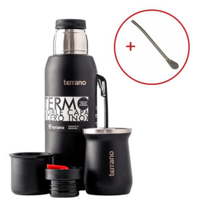 Set Mate Termo 1lt Acero Colores Terrano Doble Capa Bombilla Negro