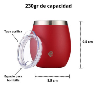 Termo Terrano 1lt Base Silicona Anticaida + Mate + Bombilla Rojo