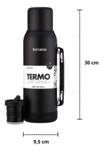Termo 1lt Terrano Premium Base Silicona Antigolpes - Negro Opaco