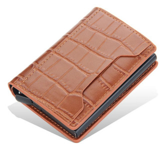Tarjetero Croco Antirrobo Elegante Compacto Billetera Rfid Croco Marrón Claro