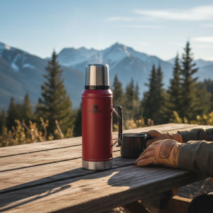 Termo Stanley Clásico 1 It Acero Inox Premium Tapon Cebador Rojo