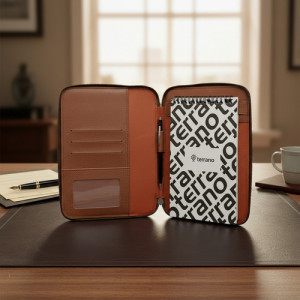 Carpeta Con Cierre A4 Lapicera Libreta Oficina Terrano Marrón
