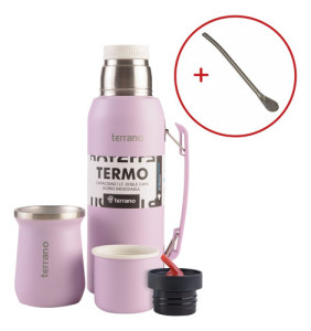 Set Mate Termo 1lt Acero Colores Terrano Doble Capa Bombilla Lila
