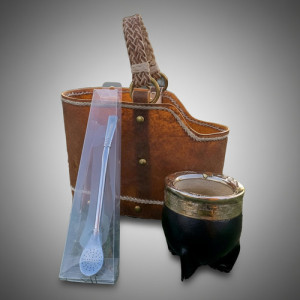 Matera Cuero Crudo Mate Imperial Alpaca Bombilla Plata 925 Oscuro