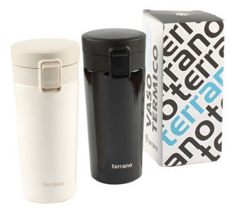 Vaso Térmico Alto Terrano Acero Inox Premium Negro - Blanco Negro