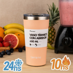 Vaso Termico Terrano 600ml Acero Inox Abridor Tapa Acrilica Rosa