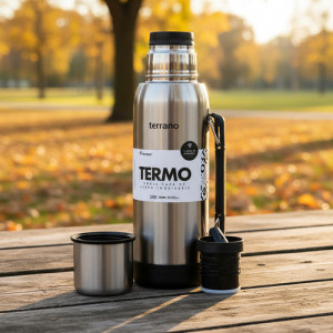 Termo 1lt Terrano Premium Base Silicona Antigolpes Acero