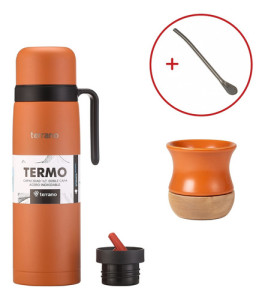 Kit Mate Ceramica Termo 1lt Bombilla Set Matero Terrano Terracota
