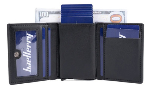 Billetera Tarjetero Baellerry Antirrobo Rfid Elegante Clasic Liso Negro