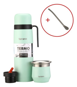 Kit Mate Tapa Silicona Termo Terrano Acero Inox + Bombilla Verde Agua