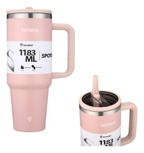 Vaso Termico Inox Terrano Spotiecup 1183 Ml Con Pico Rosa Tritan