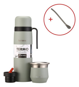 Kit Mate Tapa Silicona Termo Terrano Acero Inox + Bombilla Oliva