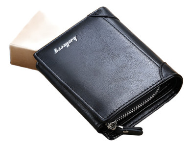 Billetera Compacta Bolsillo Plegable Cierre Boton Baellerry Liso Negro