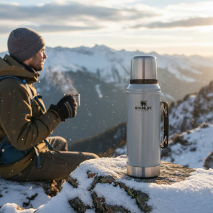 Termo Stanley Clásico 1 It Acero Inox Premium Tapon Cebador Gris