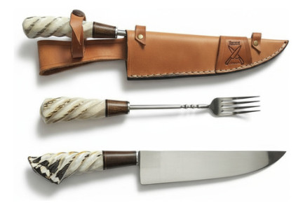 Set Cuchillo Tenedor Chaira Vaina Artesanal Parrilla Acero