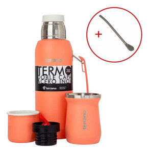 Set Mate Termo 1lt Acero Colores Terrano Doble Capa Bombilla Coral