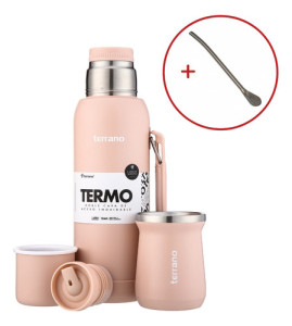 Kit Termo 1l Terrano C/base Silicona Mate Camionero Bombilla Rosa Mate Tradicional