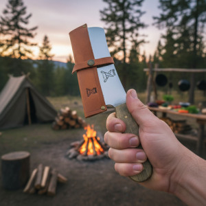 Hacha Cuchillo Artesanal Acero Inox Vaina Cuero Parrilla