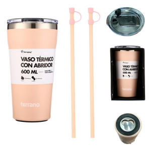 Vaso Termico Terrano 600ml Sorbito Tapa Acrilica Y Abridor Rosa