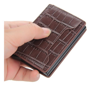 Tarjetero Croco Antirrobo Elegante Compacto Billetera Rfid Café Croco