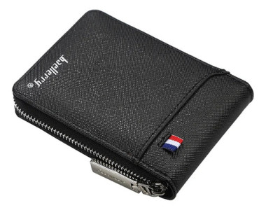 Billetera Porta Tarjetas Cierre Compacto Tarjetero Moderno Negro Texturada