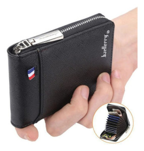 Billetera Porta Tarjetas Cierre Compacto Tarjetero Moderno Negro Texturada