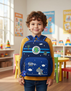 Mochila Infantil Escolar Dinosaurio Niño Jardin Llavero Dino Azul Dinosaurio