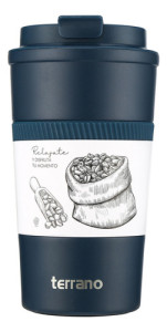 Vaso Térmico Acero Inox Terrano 510 Ml Premium Engomado Azul Lisa