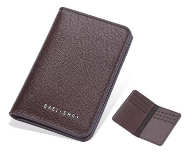 Tarjetero Porta Tarjetas Símil Cuero Compacto Baellerry Marrón Oscuro Liso