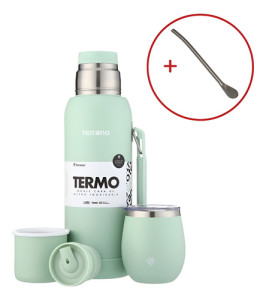 Termo Terrano 1lt Base Silicona Anticaida + Mate + Bombilla Agua