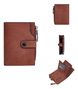 Billetera Tarjetero Rfid Broche Baellerry Porta Tarjetas Liso Marrón