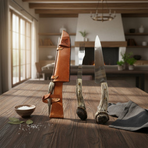 Set Kit Percherone Asado Cuchillo , Tenedor Y Chaira