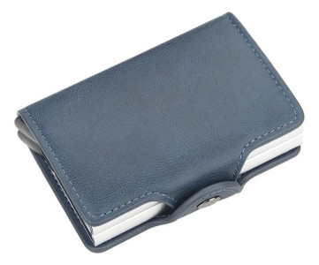 Tarjetero Rfid Metálico Doble Compacto Antirrobo Elegante Liso Azul Oscuro