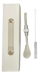 Bombilla Corta Piedra Acero Inox. Moderna Elegante Para Mate Blanco