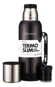 Termo Terrano Slim 750 Con Asa Base Silicona Antiabollones Negro Metalizado