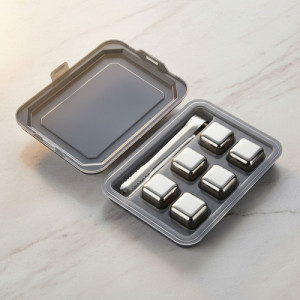 Cubos De Hielo Acero Inox. Cuadrados Con Pinza En Caja Cubo Acero