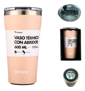 Vaso Termico Terrano 600ml Acero Inox Abridor Tapa Acrilica Rosa